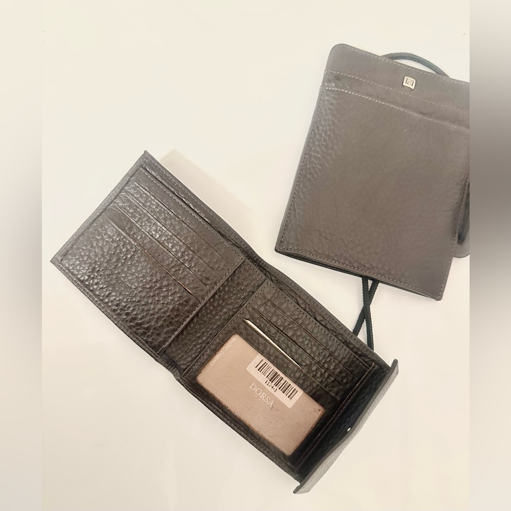 DORSA Leather Traveling Pouch for passport with wallet. Hand crafted. Brown